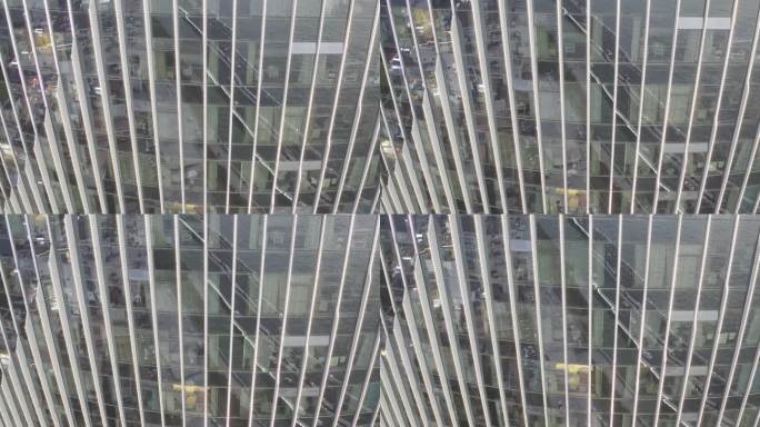 摩天大楼外墙的特写航拍