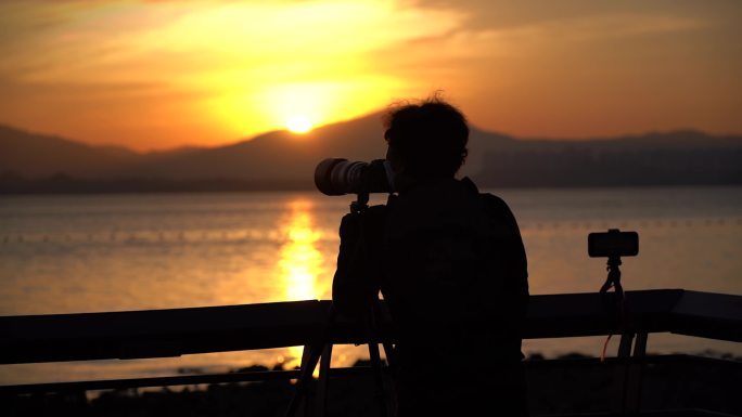 【4K】夕阳日落摄影爱好者拍照