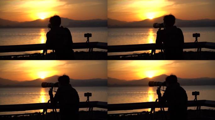 【4K】夕阳日落摄影爱好者拍照