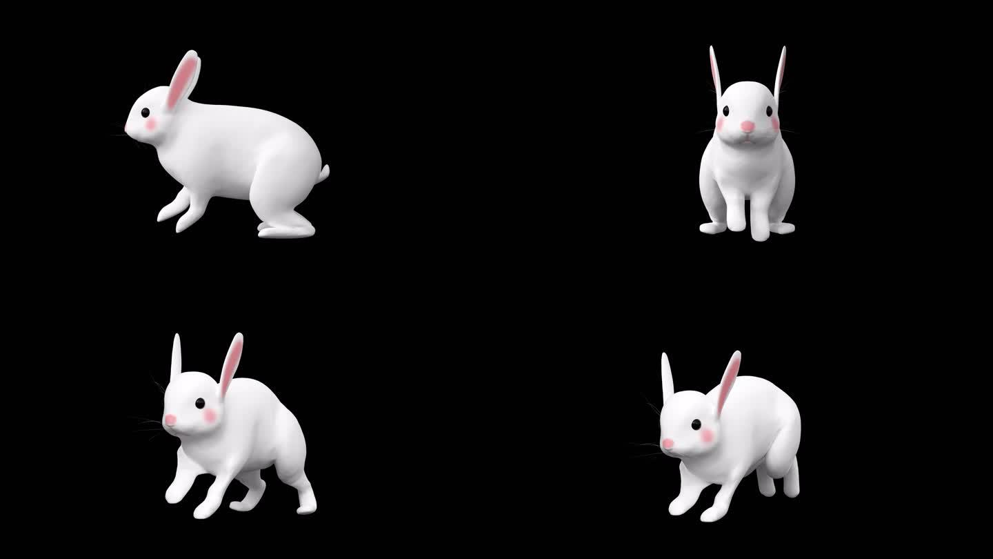 4款白色卡通兔子循环奔跑带通道