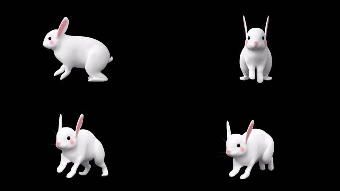 白色卡通兔子循环奔跑C4D工程