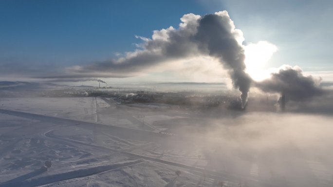 冷空气笼罩下的雪原小镇