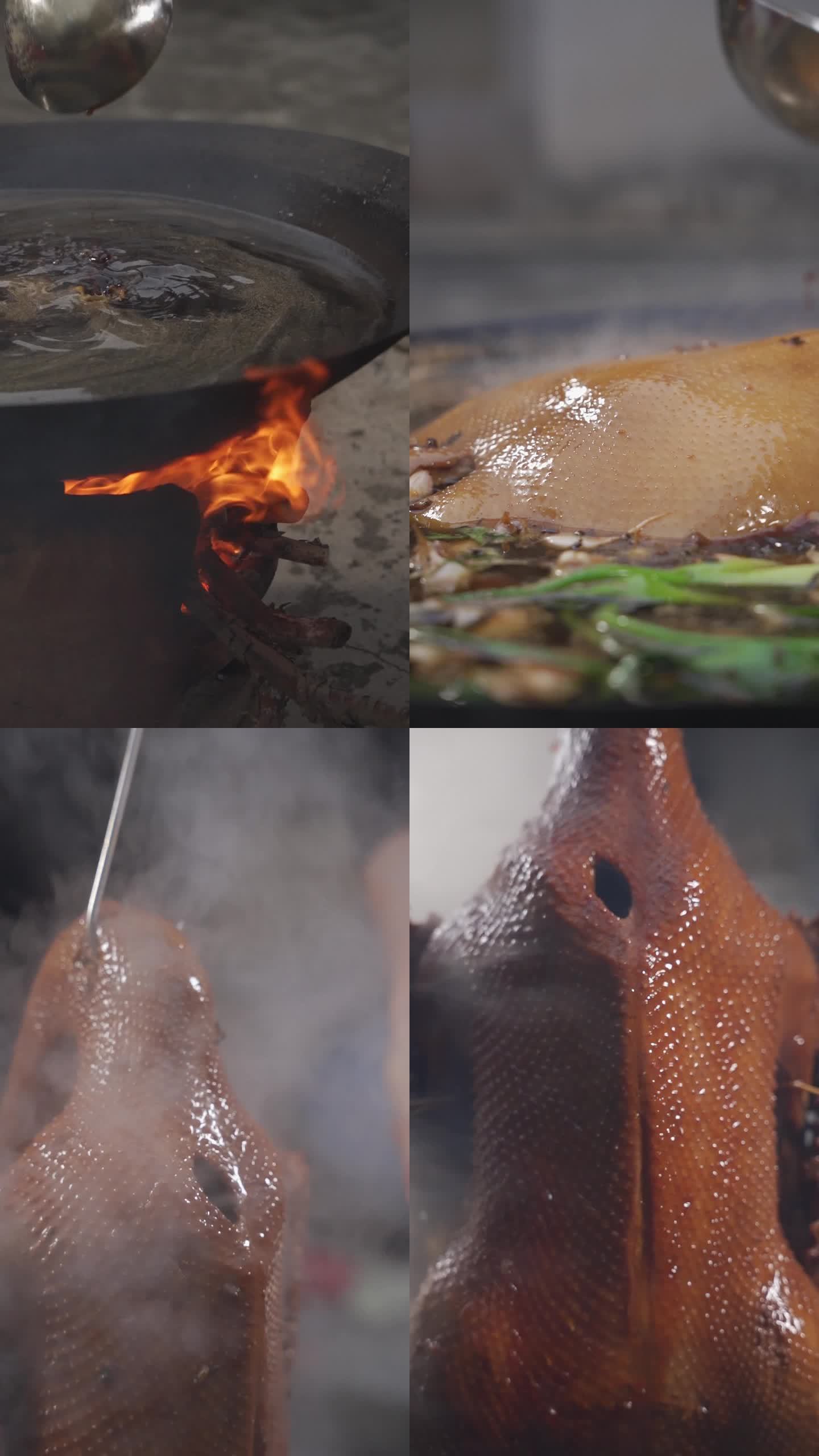 狮头鹅卤鹅勺子淋汁柴火烧制切肉鹅肉全过程