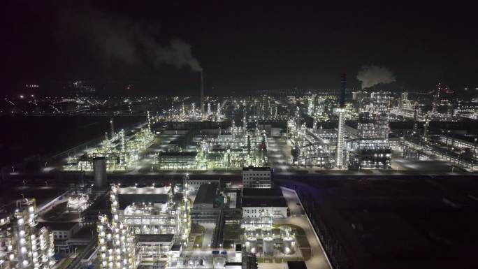 中科炼化航拍 炼油厂夜晚夜景