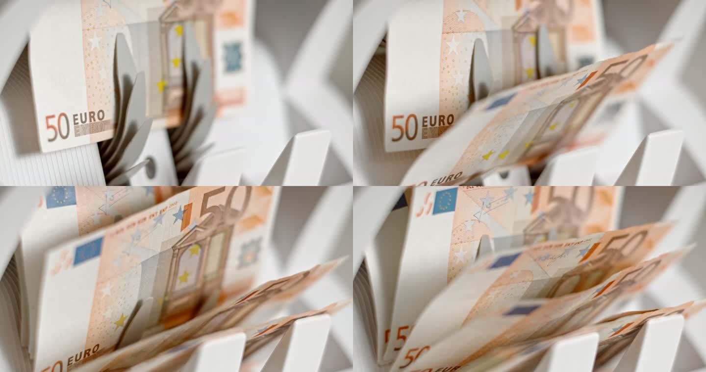 SLO MO LD 50欧元钞票从点钞机出来