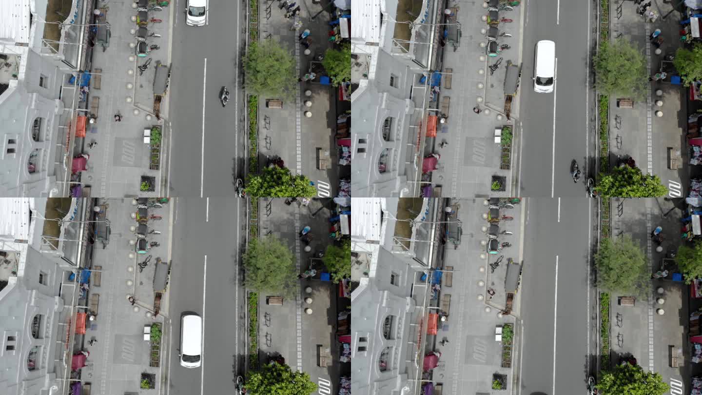 印度尼西亚日惹市早晨城市道路交通鸟瞰图