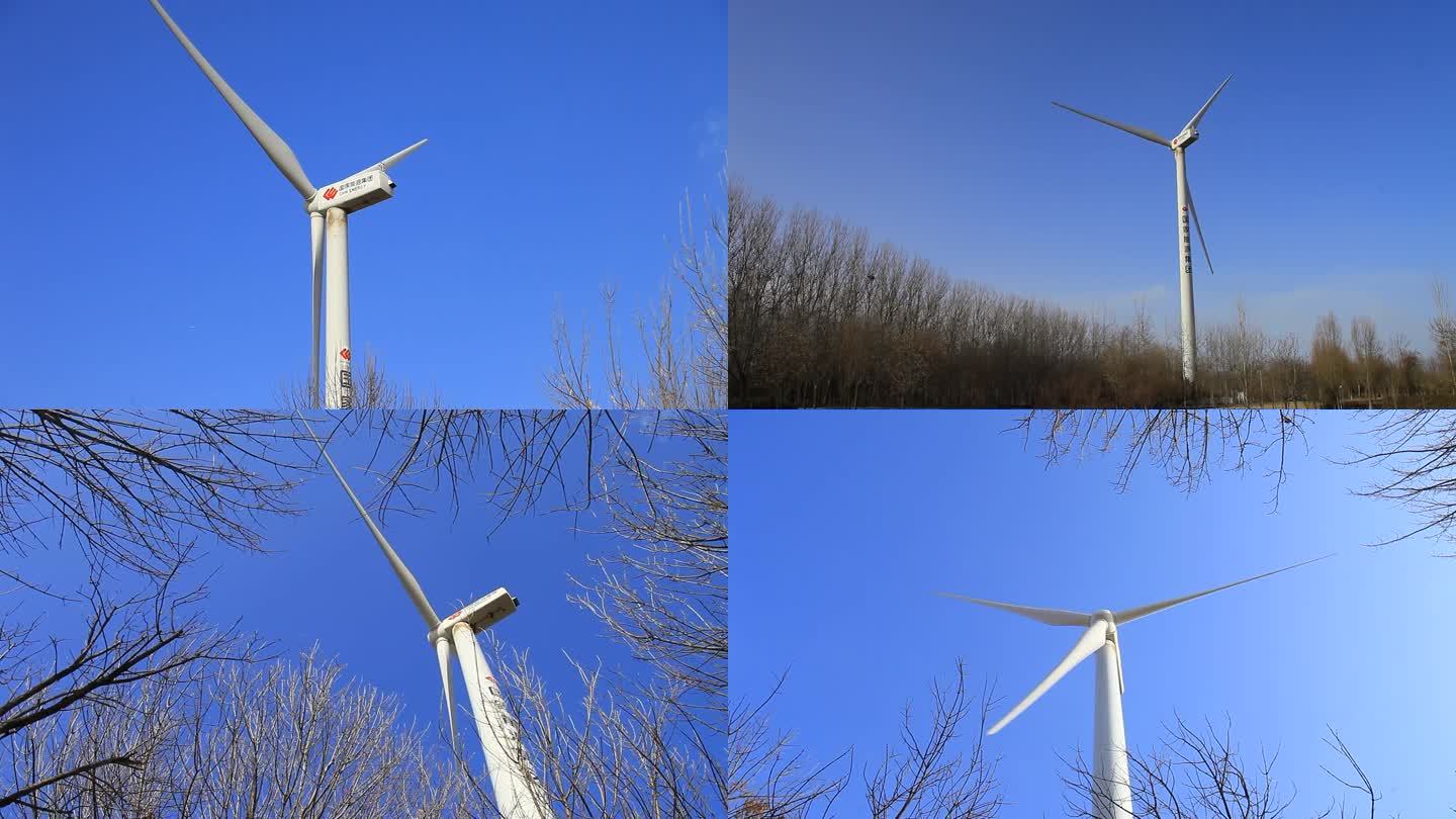 冬季风力发电机各个角度实拍
