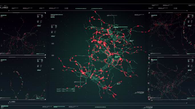 神经元突触网络动画流在未来触摸屏扫描界面上的技术显示