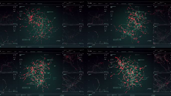 神经元突触网络动画流在未来触摸屏扫描界面上的技术显示
