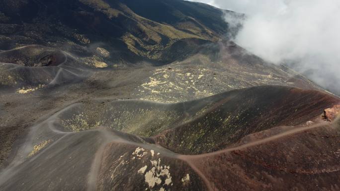 意大利西西里岛活火山埃特纳火山鸟瞰图