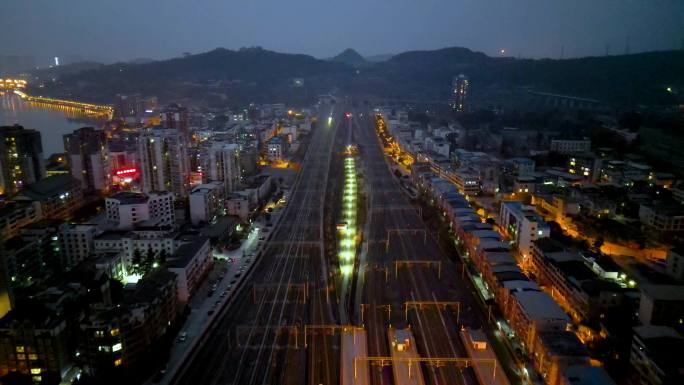 广元高铁站城市夜景航拍