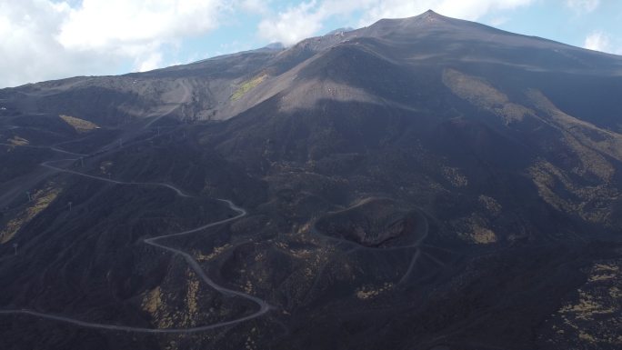 意大利西西里岛活火山埃特纳火山鸟瞰图