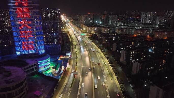 城市高架路航拍车流 城市夜景