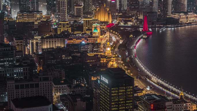 4k上海黄浦区外滩夜景航拍