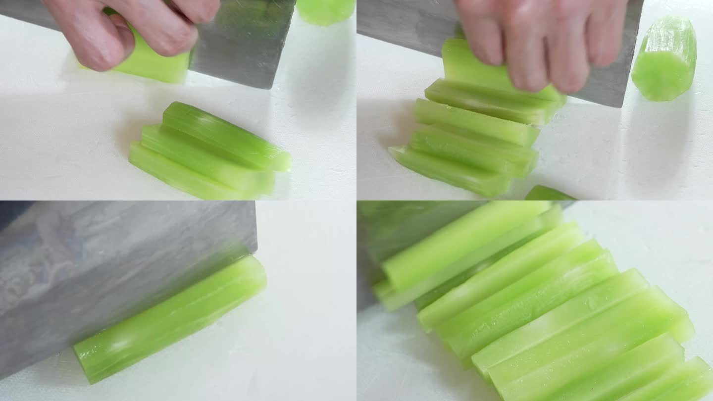 莴苣绿色切块切开蔬菜砧板