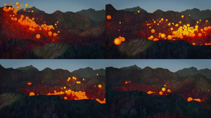 数字熔岩三维动画模拟红色粒子光球山脉