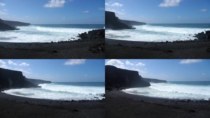 加那利群岛普拉亚德尔帕索兰萨罗特岛，夏日阳光明媚，海浪汹涌。加那利群岛的自然和旅游资源
