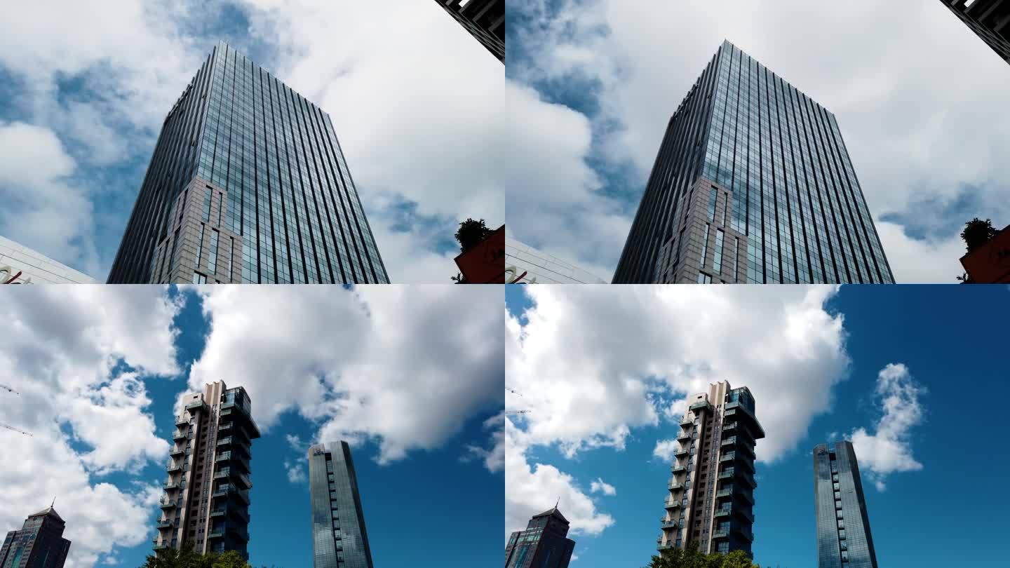 高清城市建筑蓝天白云延时拍摄