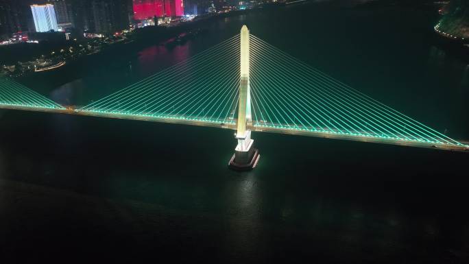 航拍宜昌夷陵长江大桥夜景