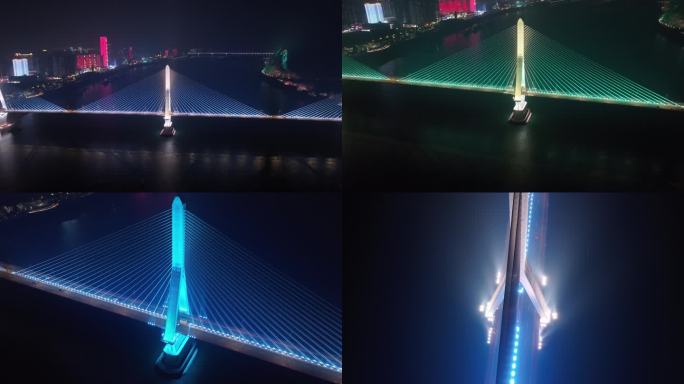 航拍宜昌夷陵长江大桥夜景