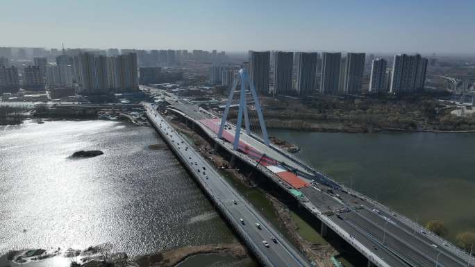 临沂通达路建设施工航拍环绕全景 城市建设