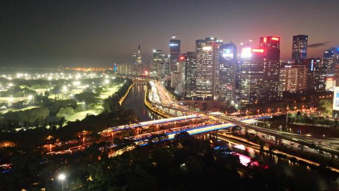 深圳南山科技园夜景蓝调航拍