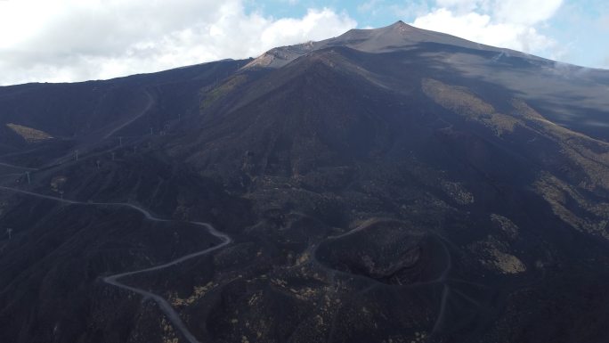 意大利西西里岛活火山埃特纳火山鸟瞰图