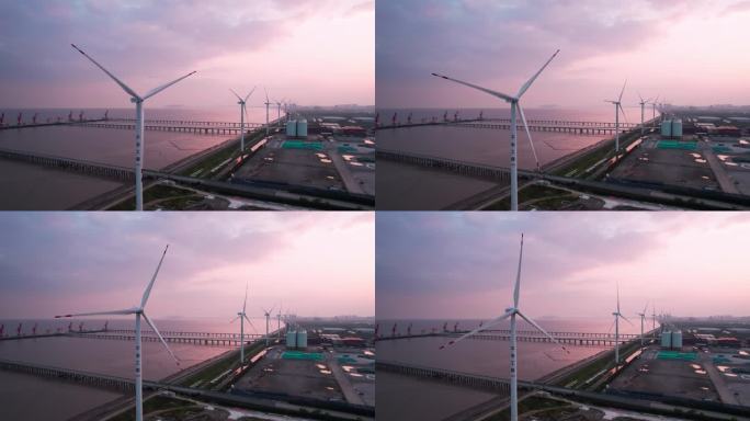 嘉兴海盐县风能发电机航拍4K