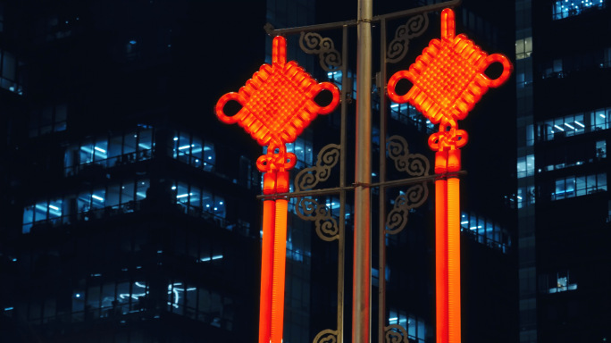 新年街道夜景 春节红灯笼