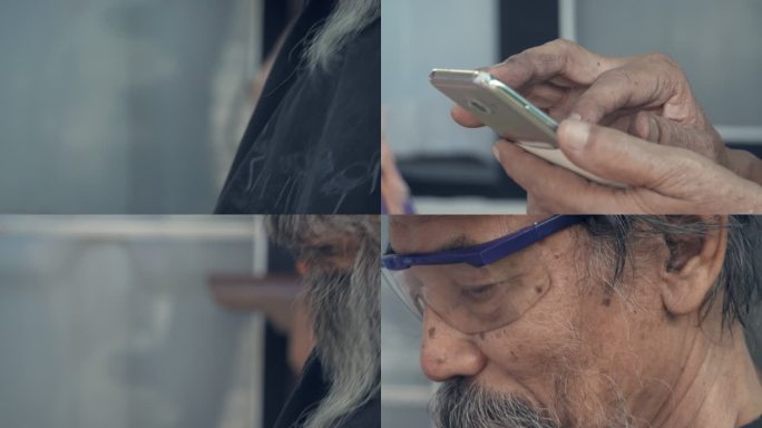 亚洲老人使用智能手机