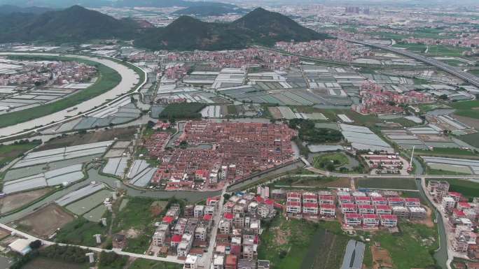 中国式老建筑村示范农村大景乡村稻田稻田丰