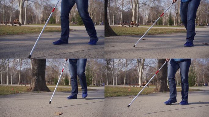 盲人使用手杖行走盲人走路