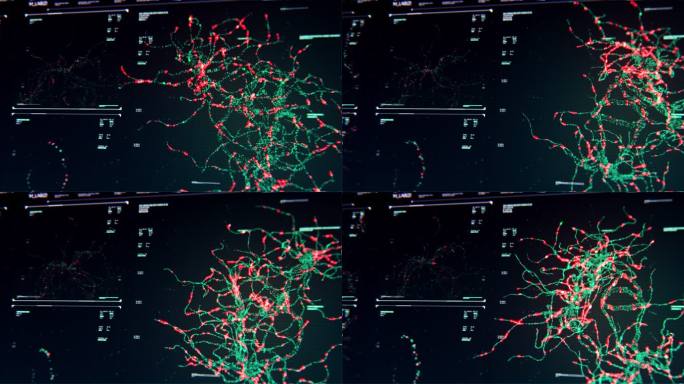 神经元突触网络动画流在未来触摸屏扫描界面上的技术显示