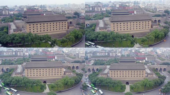 中国西安古城墙鸟瞰图