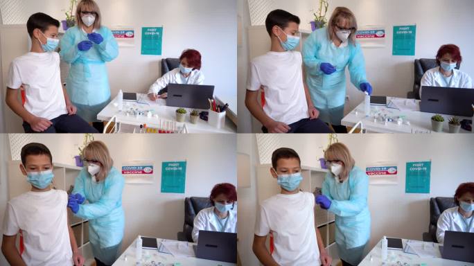 男孩接种新冠疫苗防疫打针
