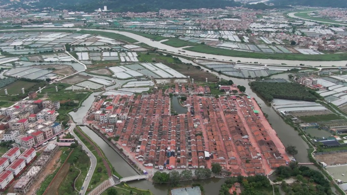 中国农村古建筑航拍村落建筑群