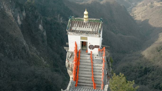 塔云山鸟瞰图，中国陕西著名的道教寺庙。