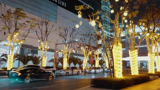 春节城市夜景街道灯笼霓虹灯