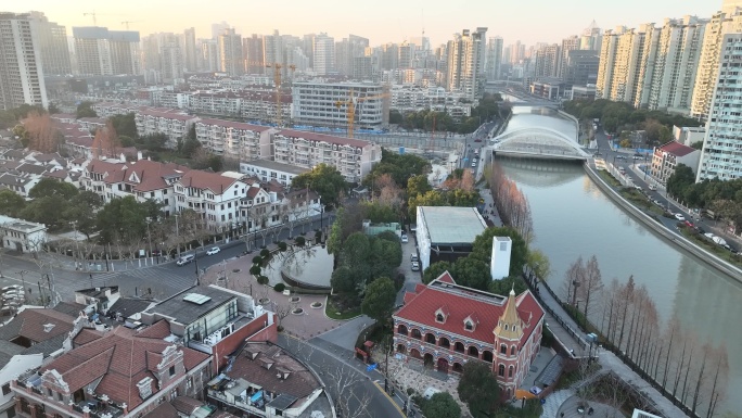 4K原素材-航拍上海苏州河历史风貌保护区