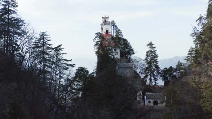 塔云山鸟瞰图，中国陕西著名的道教寺庙。