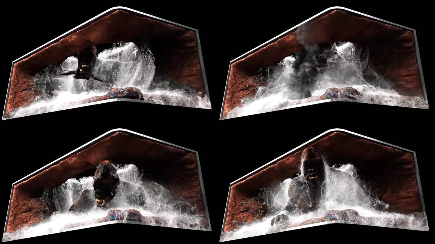 金刚猩猩瀑布裸眼3D折屏效果网红大屏效果