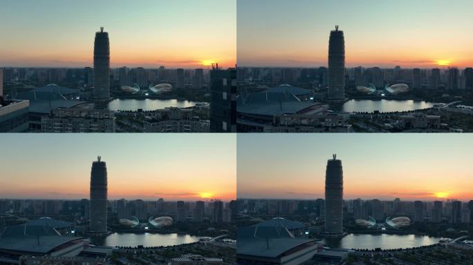 日落时分的郑州市，中国河南省