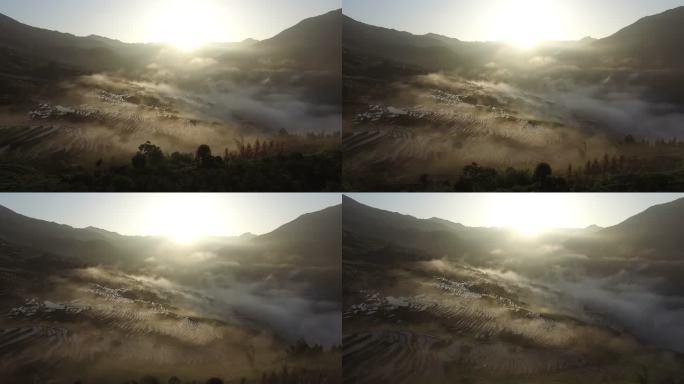 龙胜龙脊梯田龙胜龙脊梯田水稻农田云雾缭绕