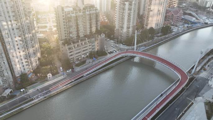 4K原素材-航拍上海苏州河安远路桥