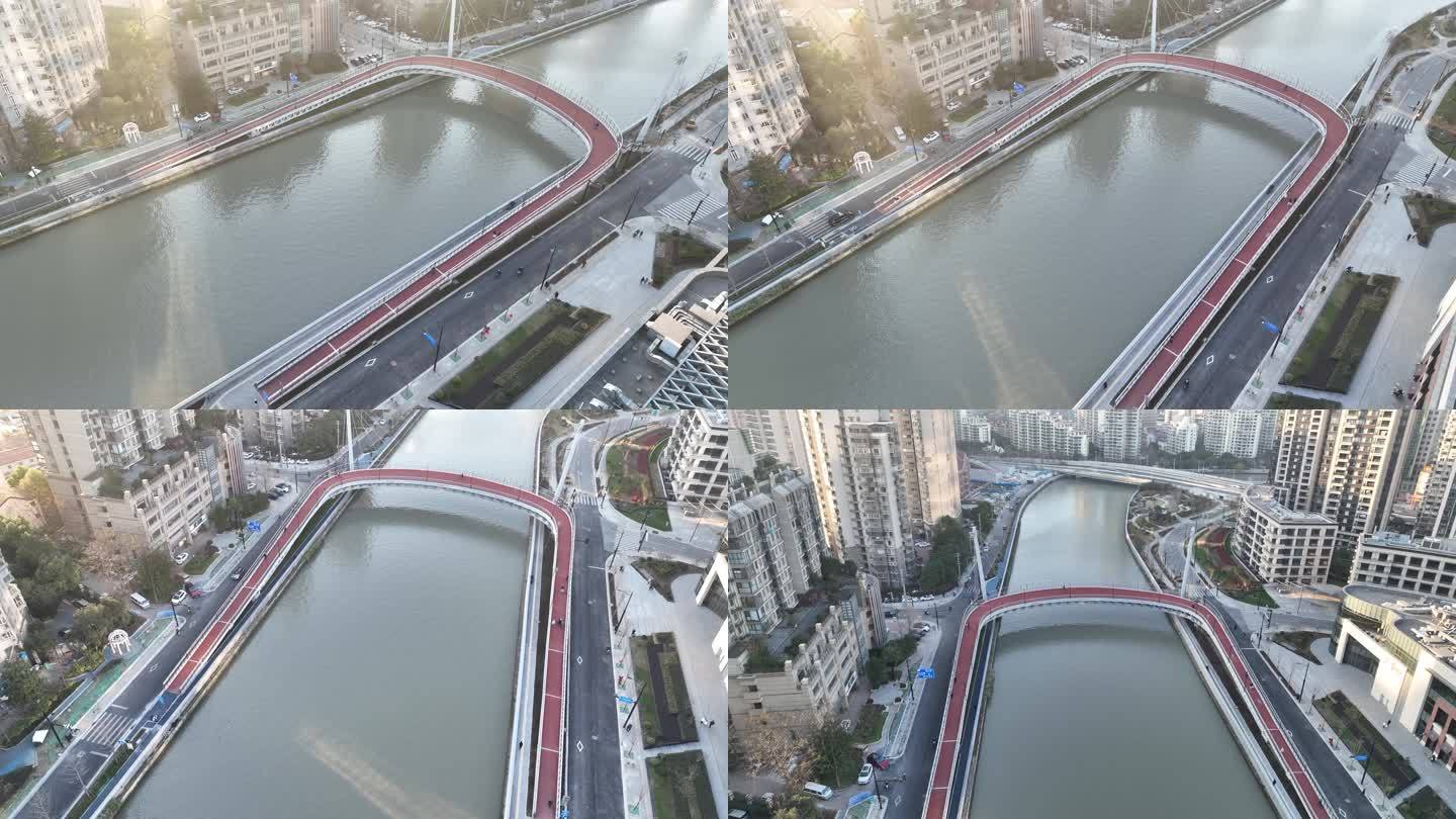4K原素材-航拍上海苏州河安远路桥