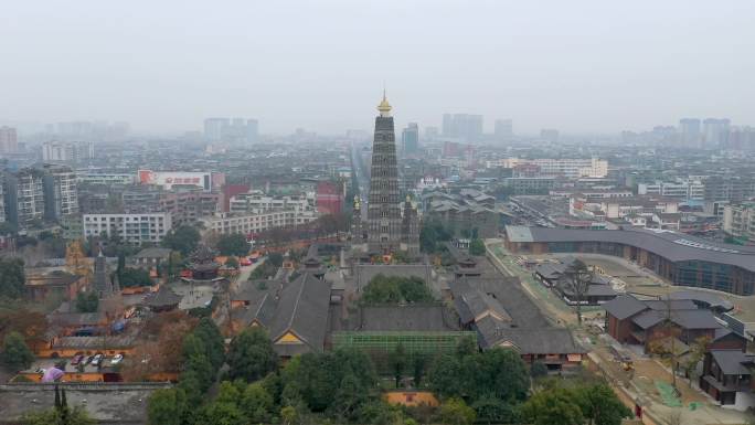 航拍成都市彭州龙兴寺