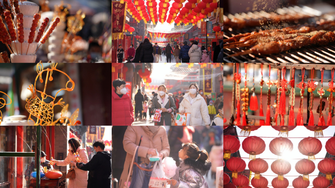新年春节过年城市街景庙会年味热闹氛围