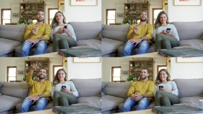 男人看电视，女人用智能手机