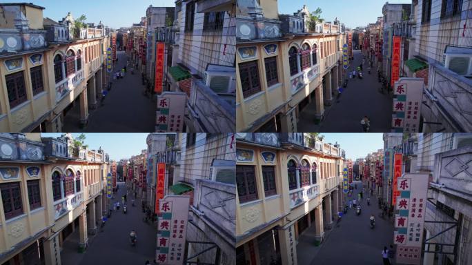 珠海斗门清朝旧街骑楼老街电影取景地航拍