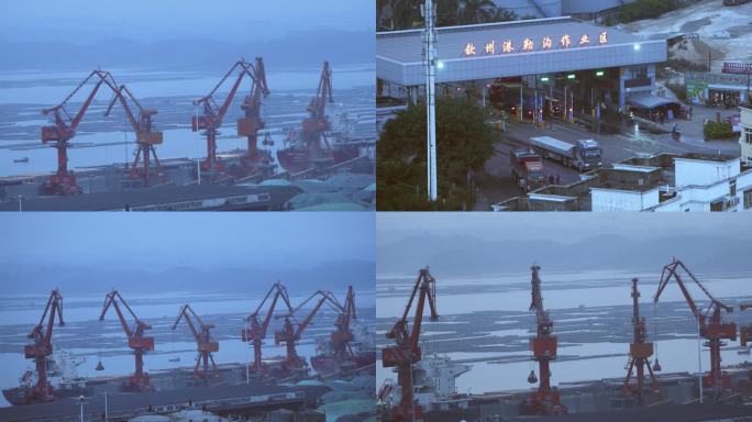 广西钦州港勒沟作业区货船装卸吊臂作业